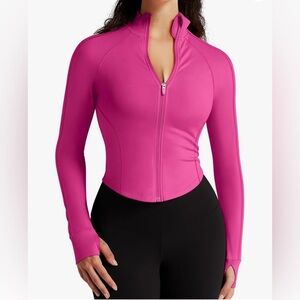 Women's Lightweight Pink Zip-Up Cropped Athletic Jacket